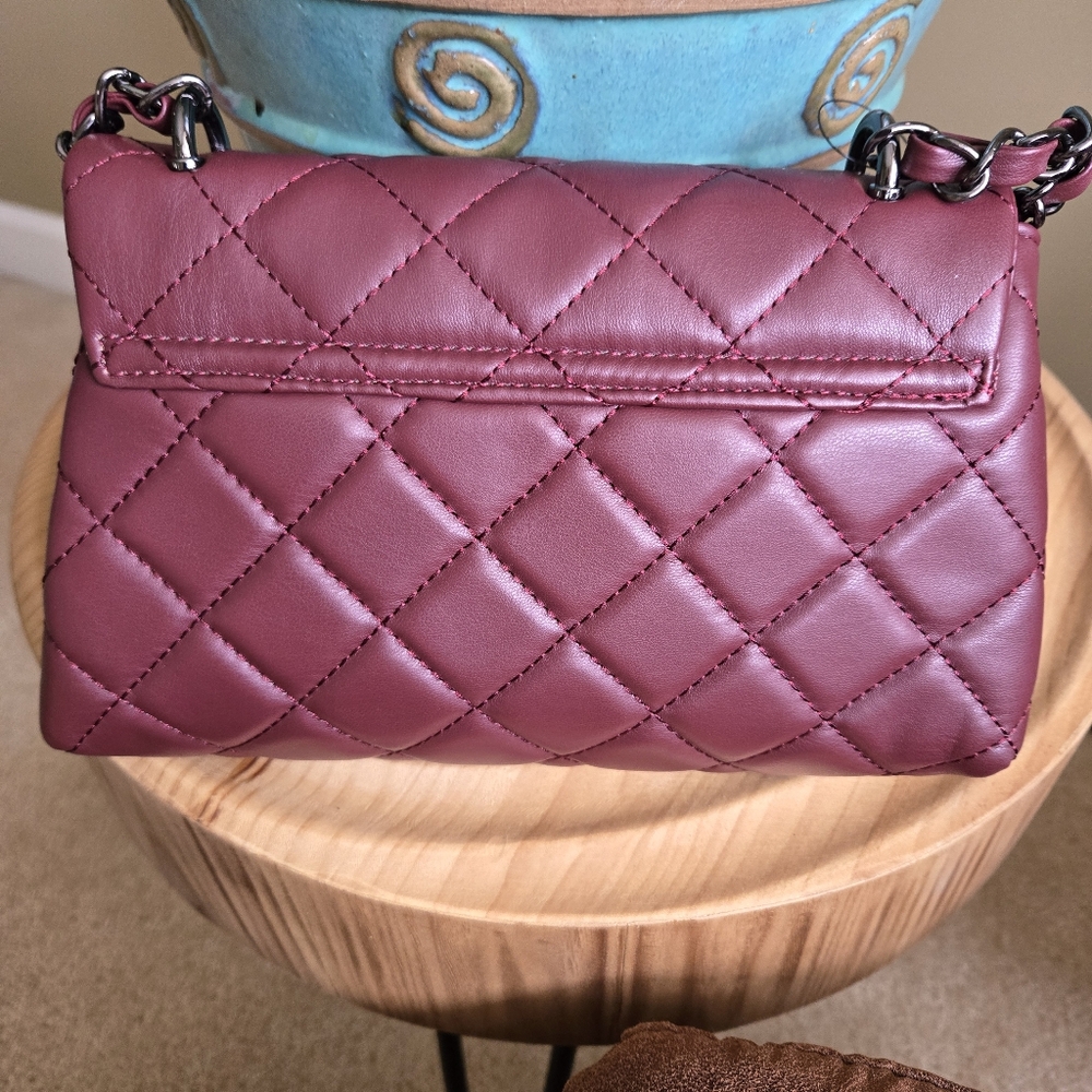Badgley Mischka Quilted Burgundy Messenger Vegan Leather Handbag - Picture 3 of 8
